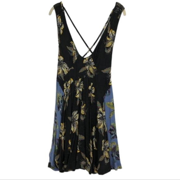 Free People Thought I Was Dreaming Black And Blue Floral Mini Dress XS - Picture 3 of 16